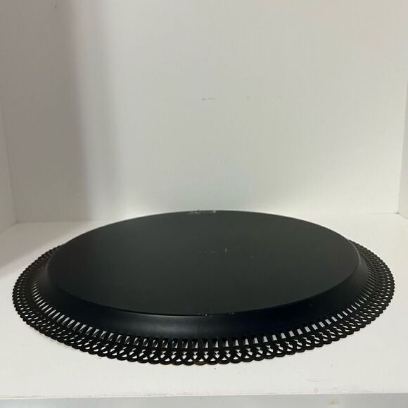 Vtg Toile Ware 1950s Toleware Tray 15" Black & Gold Cutout Metal Hand-painted - Picture 5 of 9